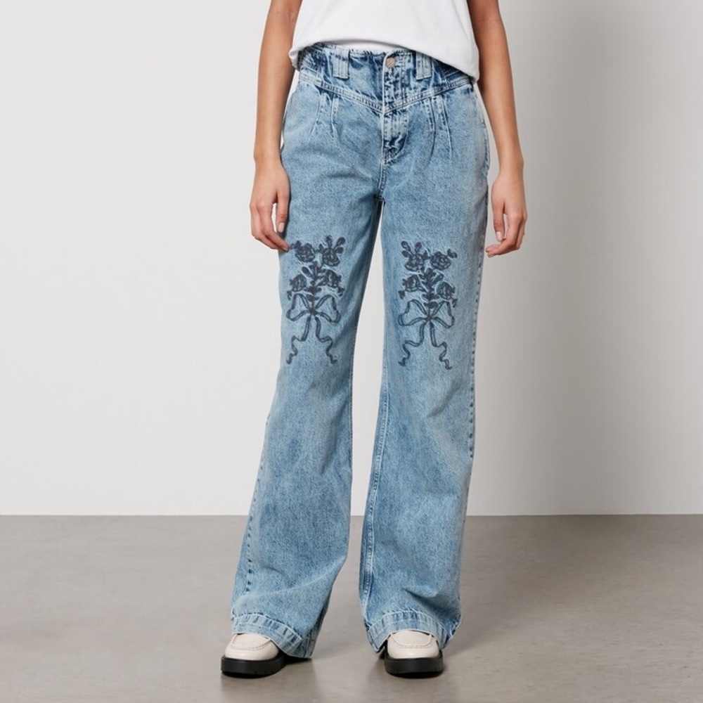 Damson Madder Floral embroidery wide-leg jeans